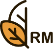 a leaf and RM symbol icon